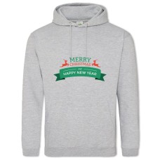 Hoodie with Print With Christmas And New Year With Red Deer - 2XL grey