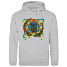 Hoodie with Print Day Of The Defender Of Ukraine Ribbon Emblem Viburnum - 2XL grey