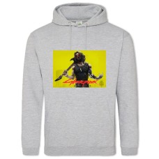 Hoodie with Print Cyberpunk 2077 Hero Of The Game With A Guitar In The Glasses - 2XL grey