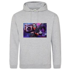Hoodie with Print Cyberpunk Character With Barrel - 2XL grey