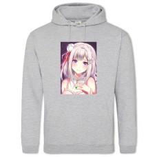 Hoodie with Print Re Zero Emilia Face - 2XL grey