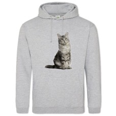 Hoodie with Print Gray Cat With Yellow Eyes - 2XL grey