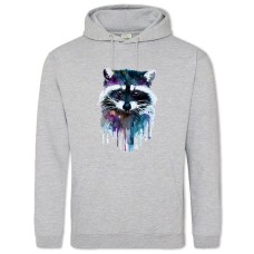 Hoodie with Print Colored Raccoon - 2XL grey