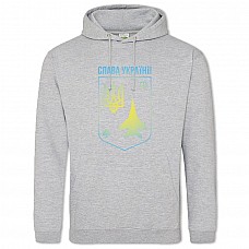 Hoodie with Print Coat of arms of Ukraine Ghost of Kyiv Glory to Ukraine - 2XL grey
