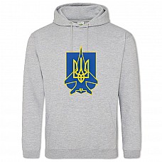 Hoodie with Print Coat of arms of Ukraine Ghost of Kyiv Hero - 2XL grey