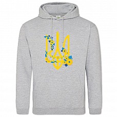 Hoodie with Print Coat of arms of Ukraine with flowers - 2XL grey