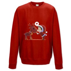 Свитшот с принтом С Новым Годом Олень С Мальчиком Дедом Морозом - XS красный