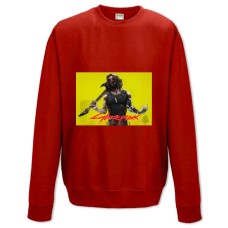 Sweatshort with Print Cyberpunk 2077 Hero Of The Game With A Guitar In The Glasses - XS  red