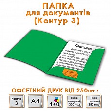Offset printing of document folders 4+4 Contour 3 Coated matte 300 g/m² Glossy lamination 1+0