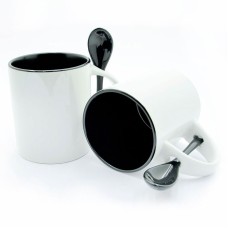 Cups with a black handle and inside + spoon