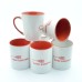 Cup with a red handle and a rim