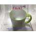 Cup with a green handle and a rim