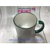Cup with a dark green handle and a rim
