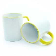 Cup with a yellow handle and a rim