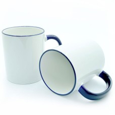 Cup with blue handle and rim