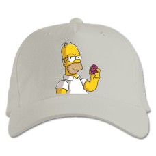 Baseball cap with Print The Simpsons Homer With Donut - white