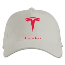 Бейсболка с принтом Логотип Тесла - белая
