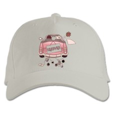 Baseball cap with Print Bride And Groom On A Pink Car - white