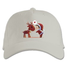 Бейсболка с принтом С Новым Годом Олень С Мальчиком Дедом Морозом - белая