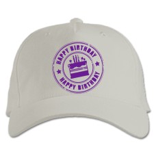 Baseball cap with Print Birth Day Cake With Purple Print - white