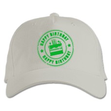 Baseball cap with Print Birth Day Cake With Green Print - white