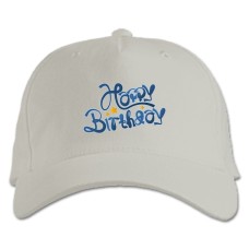 Baseball cap with Print Birthday In Blue Letters And Asterisks - white