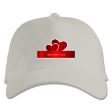 Baseball cap with Print Valentine's Day Two Red Hearts With Ribbon - white