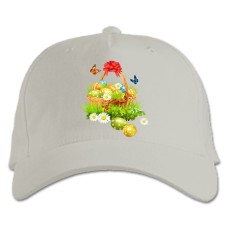 Baseball cap with Print Easter Easter Basket With Butterflies And Eggs - white