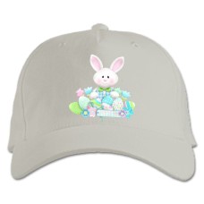 Baseball cap with Print Easter Bunnies And Flowers Eggs - white