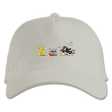 Baseball cap with Print Cuphead Protagonists Clown And Evil Cat - white