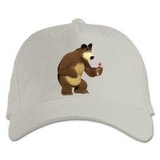 Бейсболка с принтом Маша И Медведь Мишка И Конфета - белая