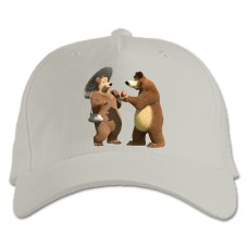 Бейсболка с принтом Маша И Медведь Мишки - белая