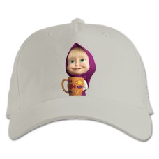 Бейсболка с принтом Маша И Медведь Маша С Кружкой - белая