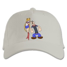 Бейсболка с принтом Моряк Папай И Сейлор Мун - белая