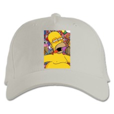 Baseball cap with Print The Simpsons Homer With Food - white