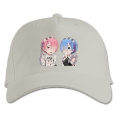 Бейсболка с принтом Ре Зеро ЖИзнь С Нуля В Альтернативном Мире Рам И Рем - белая