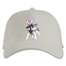 Бейсболка с принтом Ре Зеро ЖИзнь С Нуля В Альтернативном Мире Рем И Рам Сестры - белая