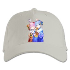 Бейсболка с принтом Ре Зеро ЖИзнь С Нуля В Альтернативном Мире Рем И Рам Девушки - белая