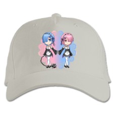 Бейсболка с принтом Ре Зеро ЖИзнь С Нуля В Альтернативном Мире Рем И Рам БлИзнецы Сестры Герои - белая