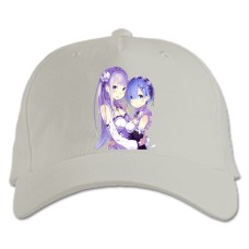 Бейсболка с принтом Ре Зеро ЖИзнь С Нуля В Альтернативном Мире Рем И Эмилия - белая