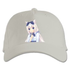 Бейсболка с принтом Неко Пара Кошачий Рай Ванилла - белая