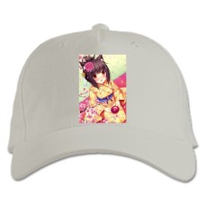 Бейсболка с принтом Неко Пара Кошачий Рай Чоколла Неко - белая