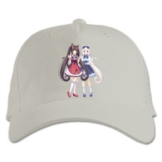 Бейсболка с принтом Неко Пара Кошачий Рай Неко Девушки Чоколла И Ванилла - белая