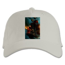 Бейсболка с принтом Пираты Карибского Моря Лодка - белая