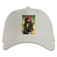 Бейсболка с принтом Пираты Карибского Моря Герой Джек Воробей - белая
