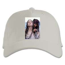 Бейсболка с принтом Пираты Карибского Моря Джек Воробей И Элизабет Суонн - белая