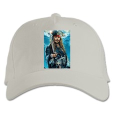 Бейсболка с принтом Пираты Карибского Моря Капитан Джек Воробей - белая