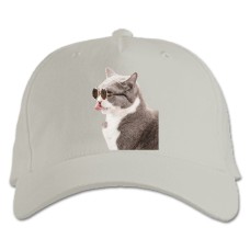 Baseball cap with Print Trendy Gray And White Cat - white