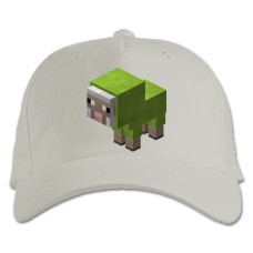 Бейсболка с принтом Майнкрафт Маленькая Зеленая Овечка - белая