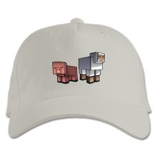 Бейсболка с принтом Майнкрафт Овечка И Свинка - белая